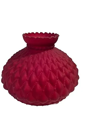 Vintage Ruby Red Glass Diamond Quilted Satin Oil Lamp Shade 10  • $150