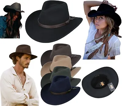 Cowboy Hat Mens Crushable 100% Wool Stetson Western Style Outback Fedora Hats • £44.95