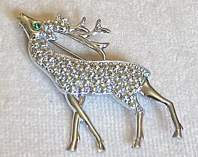 Vintage Staybrite Stag Deer  Green Glass Eye Charles Horner Style Pin Brooch • £12