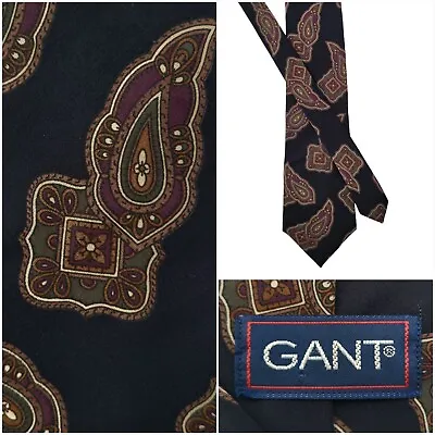 Vintage Gant Tie Ancient Madder Silk Mens Black Gold Red Paisley Necktie Classic • $19.99