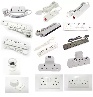£11.95 • Buy 1 2 4 6 Way - 2m 3m 5m 10m Extension Lead Cable Travel Adaptors Extension Socket