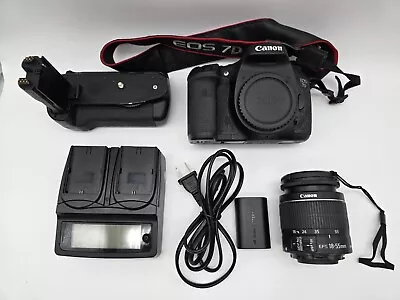 *LOW SHUTTER 7.5K* Canon EOS 7D 18MP Camera Body 18-55mm Lens Kit Battery Grip • $279.99