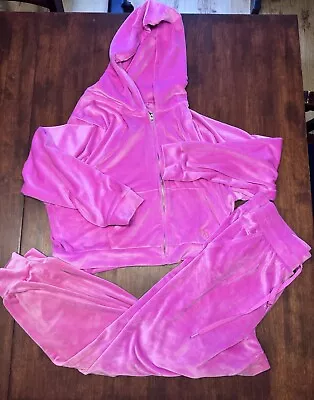 EUC Victoria's Secret Med TRACKSUIT SET Full-zip Hoodie+jogger Pants PINK VELOUR • $59