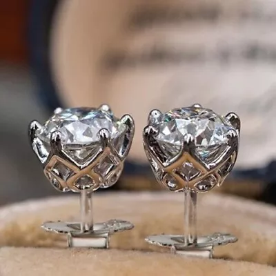 Real Moissanite 3Ct Round Solitaire Martini Stud Earrings 14K White Gold Plated • $160.71