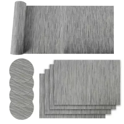 Grey Pvc Table Mat Set Anti Slip Table Runner 4 Placemats & 4 Coasters Zeno • £7.95