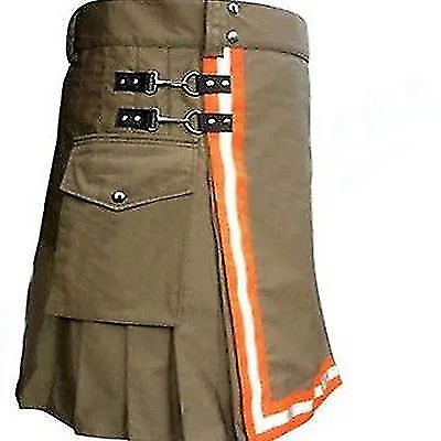 $54.99 • Buy Firefighter Khaki Reflector Scottish Utility Kilt Adult Handmade Custom Cotton