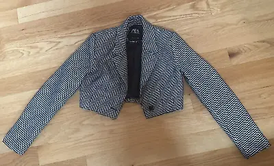 Zara Black Cropped Shoulder Pads Structured Long Sleeve Blazer Size S Tweed EUC! • $35