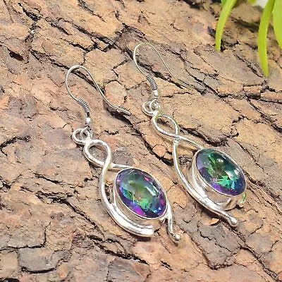 925 Sterling Silver Mystic Topaz Gemstone Handmade Jewelry Earring Size-1.81  • £8.42