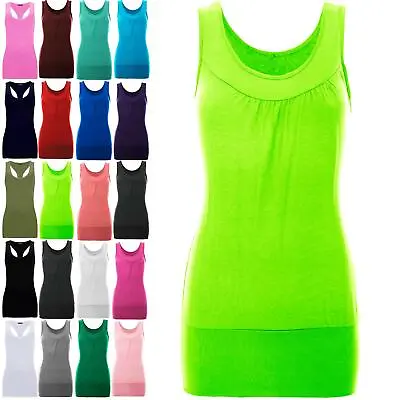 £3.49 • Buy Womens Gather Neck Ruched Ladies Sleeveless Ruched Vest Stretch Long T Shirt Top