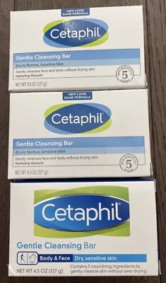 3-Cetaphil Gentle Cleansing Bar For Dry Sensitive Skin 4.5 Oz Fast Free Shipping • £18.30