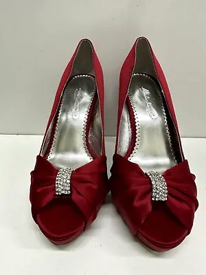 Michaelangelo Diana Women Size 8.5M  Satin Rhinestone Peep Toe 4.25” Heel Shoes • $12.99