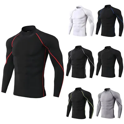 Mens Compression Armour Base Layer Top Long Sleeve Fitness Gym Sports Shirts UK • £9.99