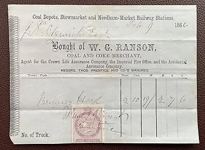 1896 W. G. Ranson Coal Merchant Stowmarket & Needham-Market Stations Invoice • $6.21