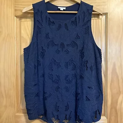 J. Jill Navy Crochet Lace Overlay Sleeveless Blouse L Top • $19.99