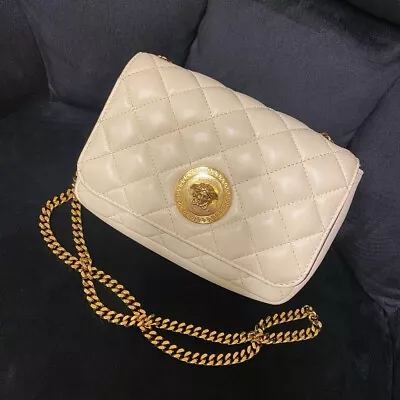 GIANNI VERSACE Medusa Chain Style Shoulder Bag Leather Ivory Women Japan Used • $573