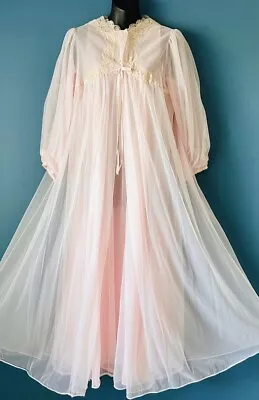 Vintage Gossard Artemis Pink Peignoir Chiffon Nightgown And Robe Set Size M • $85