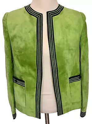 Mario Hernandez Suede Jacket Lime Green Black Leather Detail Size 10 • $29.99