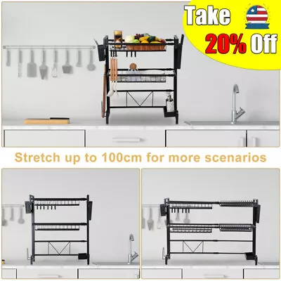 Over The Sink Dish Drying Rack Telescopic 2 Tier Large Capacity Dish RackBlack • $28.69