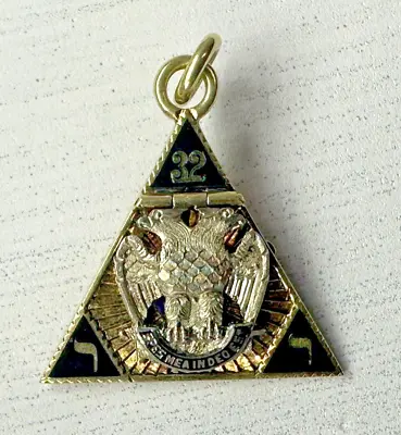 Vintage Masonic 14k Gold 32nd Degree Shriners Double Eagle Hinged Pendant Fob • $649