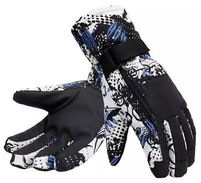 Mens Ski Gloves Wind Water Resistant 3M Thinsulate Blue Patterned Pouch Winter • $12.98