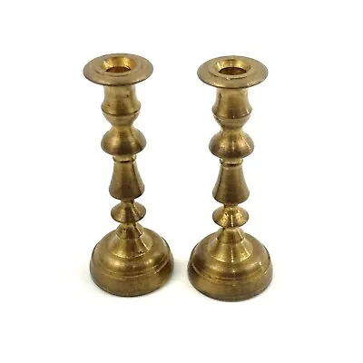 Vintage Dollhouse Miniature Set Of 2 Solid Brass Candle Sticks Holders Taper 2”H • $12