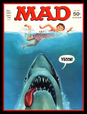 RARE 4.75  MAD Magazine Jaws Sticker. Funny 1976 #180 Cover Decal For Car Laptop • $2.95