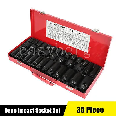 35pcs 1/2  Deep Impact Socket Set Drive 8-32mm Metric Garage Sae With Case US • $55