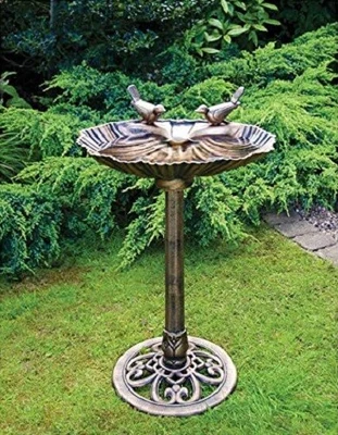 £24.99 • Buy Large Double Bird Bath Bronze Effect Garden Stand Weather Resistant Centerpiece