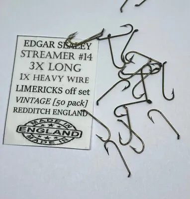 50) #14 Vintage Edgar Sealey (3x Long 1x Strong) Fly Tying Hooks • $3