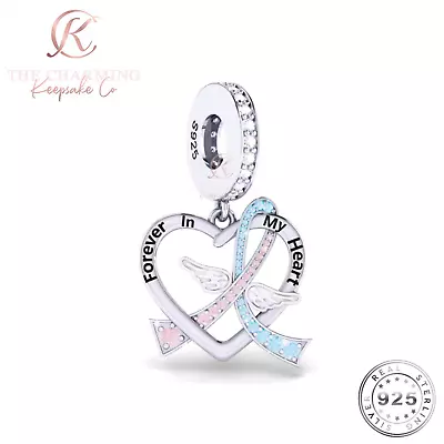 Baby Loss Forever In My Heart Angel Wings Charm 925 Sterling Silver - Memorial • £16.99