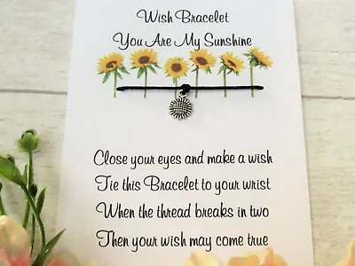 You Are My Sunshine Wish Bracelet Friendship Gift Card Sunflower Jewellery Charm • £3.45