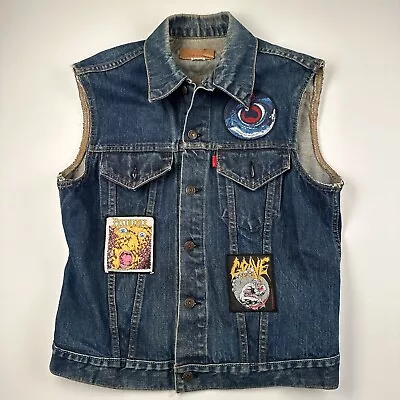 Vintage Levi’s Denim Vest Death Metal Patches Grace Obituary Pestilence Medium • $85