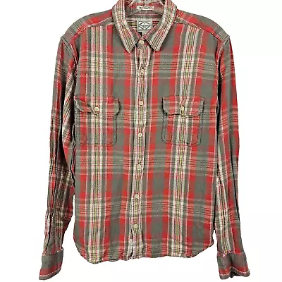 Lucky Brand Mens Size L Flannel Shirt Plaid Long Sleeve Button Up Orange Gray • $24.99