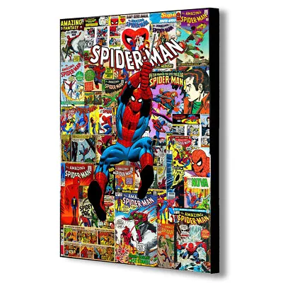 Amazing Spiderman Collage Canvas Framed Wall Art  - Various Sizes • £17.99