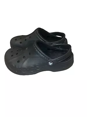 Crocs Clogs Mens 6 Women 8 Black Fleece Lined Slip On Comfort Shoe Classic Mules • $21