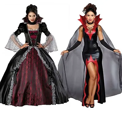 Womens Vampire Halloween Costume Deluxe Fancy Dress Gothic Sexy Adult Costume UK • £27.99