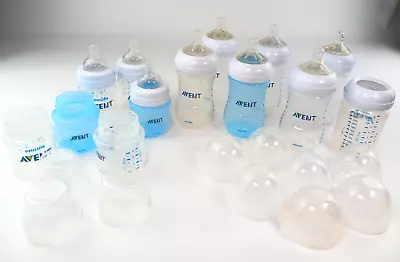 Philips Avent Baby Bottles Lot Of 16 Various 4 & 9 Oz Rings Caps Nipples • $27