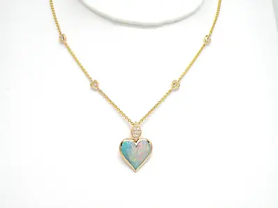 Authentic Kabana 14k Yellow Gold  Premium Opal Diamond Heart Pendant With Chain • $2124