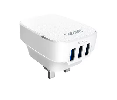 Fast Charger Plug 3 USB Port Mains UK Wall 3 Pin IPhone IPad Android Samsung • £9.99