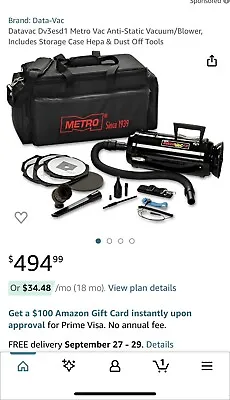 Metro Vacuum DV3ESD1 DataVac/3 ESD Anti-Static 1.7-HP Vacuum/Blower With Hepa... • $350