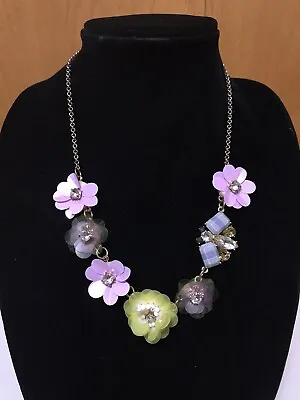 J. Crew Crewcuts Signed Flower Bib Necklace Beaded Rhinestone Diamanté Plastic • $19.50