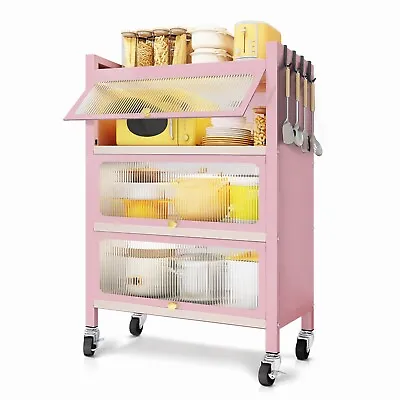 4 Tier Kitchen Organizer Shelf Storage Cabinet For Microwave Coffee Station Pink • $100