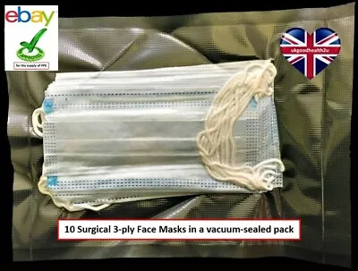 TIGER Surgical 3-Ply Face Mask W Ear Loops *PACK Of 10* EN 14683 Type IIR CE • £1.97