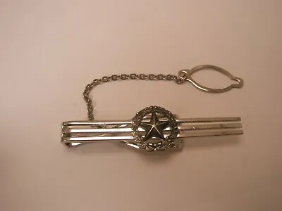 Five Pointed Star In Wreath SILVER Vintage Tie Bar Clip With Chain • $32.49