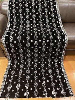 Black And Silver Vintage Luxurious Designer Embroidered Velvet Shawl/ Scarf • £27.85