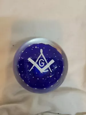 Vintage Cobalt Blue W/Bubbles Masonic Symbol Clear Glass  Paperweight • $29.99