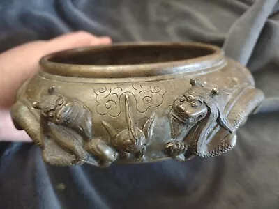 Chinese Ming Dynasty Xuande Age Bronze Censor Incense 4 Dragon Qing Vase Bowl 8  • $1477