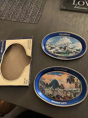  DISNEY FUTURE WORLD 1982 EPCOT Small Metal Trays Spaceship Earth Imagination  • $22.99