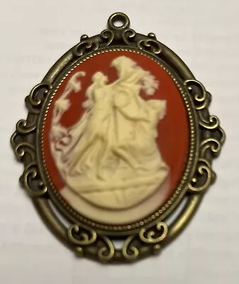 CAMEO Man Woman Victorian CARVED PENDANT  Brass Or Bronze. Back • $4.75