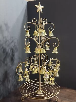 Rare Vintage Gold Tone Metal Christmas Tree W/ Gold Tone Bells 28  High 12  Wide • $89.99